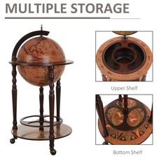 Globe Shaped Retro Style Bar Cabinet – Elegant Wine Alcohol Storage Trolley with Wheels & Bottle Holder – 36CM