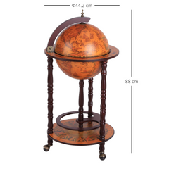 Globe Shaped Retro Style Mini Bar Drink Cabinet Movable Wine Alcohol Beverage Storage Trolley Glass Bottle Holder with Wheels - 36CM