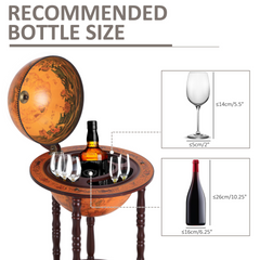 Globe Shaped Retro Style Mini Bar Drink Cabinet Movable Wine Alcohol Beverage Storage Trolley Glass Bottle Holder with Wheels - 36CM