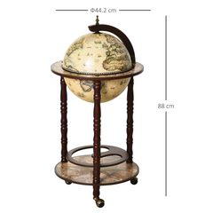 Globe Shaped Retro Style Mini Bar Cabinet – Mobile Wine & Beverage Storage Trolley with Glass Bottle Holder and Wheels