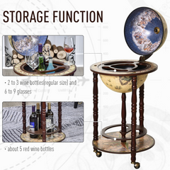 Globe Shaped Retro Style Mini Bar Cabinet – Mobile Wine & Beverage Storage Trolley with Glass Bottle Holder and Wheels