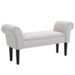 Grey Velvet Bed End Chaise Lounge Sofa - Elegant Window Seat with Wooden Legs and Arm Bench