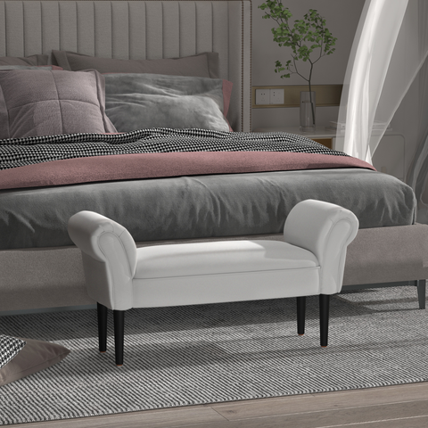 Grey Velvet Bed End Chaise Lounge Sofa - Elegant Window Seat with Wooden Legs and Arm Bench