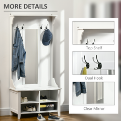 3-in-1 Hallway Furniture Set – Shoe Bench, Storage Mirror Cabinet, Coat Rack with Multiple Cubes and 4 Hangers, Organizer Shelves