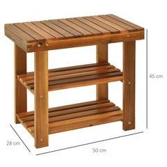 Acacia Wood Shoe Bench - 3-Tier Shoe Storage Rack, Hallway Organizer Shelf for Entryway, Living Room & Bedroom, 50 x 28 x 45 cm, Teak