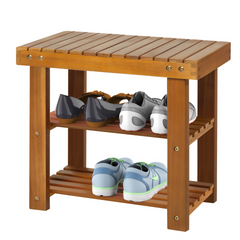 Acacia Wood Shoe Bench - 3-Tier Shoe Storage Rack, Hallway Organizer Shelf for Entryway, Living Room & Bedroom, 50 x 28 x 45 cm, Teak