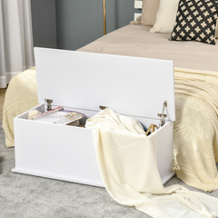 White Wooden Storage Box – Multi-functional Clothes, Toy Chest, Bench Seat, Ottoman, Blanket Trunk with Lid