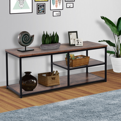 Industrial Style TV Stand Cabinet with Metal Frame, 2 Shelves Storage for Living Room