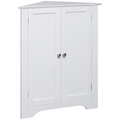 Triangle Bathroom Cabinet, Corner Bathroom Storage Unit with Adjustable Shelf and Recessed Door, Free Standing, White