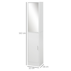 Tall Mirrored Bathroom Cabinet, Bathroom Storage Cupboard, Floor Standing Tallboy Unit with Adjustable Shelf, White