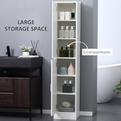 Tall Mirrored Bathroom Cabinet, Bathroom Storage Cupboard, Floor Standing Tallboy Unit with Adjustable Shelf, White