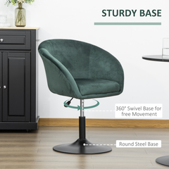 Swivel Bar Stool Fabric Dining Chair Dressing Stool with Tub Seat, Back, Adjustable Height, Green