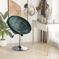 Modern Adjustable Velvet Bar Stool - Armless Tub Chair with Tufted Fabric & Swivel Seat in Green