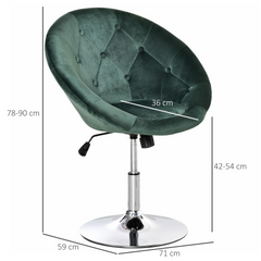 Modern Adjustable Velvet Bar Stool - Armless Tub Chair with Tufted Fabric & Swivel Seat in Green