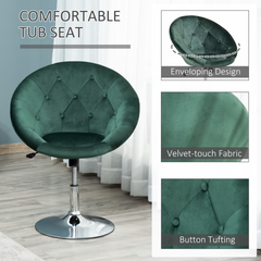 Modern Adjustable Velvet Bar Stool - Armless Tub Chair with Tufted Fabric & Swivel Seat in Green