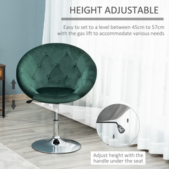 Modern Adjustable Velvet Bar Stool - Armless Tub Chair with Tufted Fabric & Swivel Seat in Green