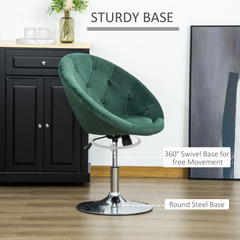 Modern Adjustable Velvet Bar Stool - Armless Tub Chair with Tufted Fabric & Swivel Seat in Green