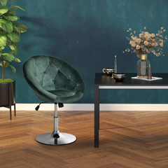 Modern Adjustable Velvet Bar Stool - Armless Tub Chair with Tufted Fabric & Swivel Seat in Green