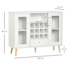 Modern Sideboard Storage Cabinet with Glass Doors, Drawer & 12-Bottle Wine Rack for Kitchen, Dining & Living Room - White