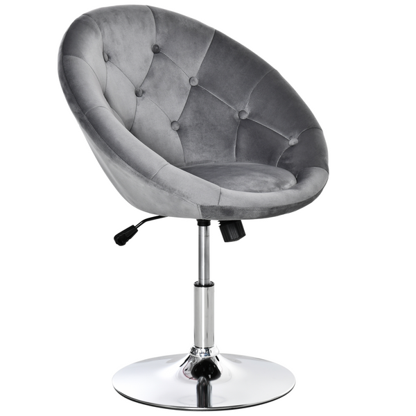 Modern Adjustable Height Bar Stool - Grey Velvet-Touch Tufted Tub Chair with Swivel Seat, Ideal for Dining and Home Bar