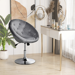 Modern Adjustable Height Bar Stool - Grey Velvet-Touch Tufted Tub Chair with Swivel Seat, Ideal for Dining and Home Bar