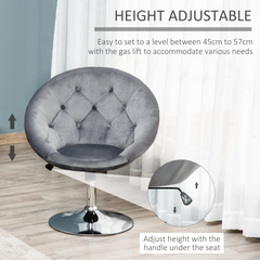 Modern Adjustable Height Bar Stool - Grey Velvet-Touch Tufted Tub Chair with Swivel Seat, Ideal for Dining and Home Bar