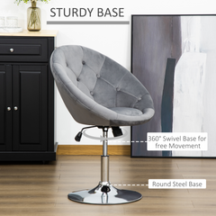 Modern Adjustable Height Bar Stool - Grey Velvet-Touch Tufted Tub Chair with Swivel Seat, Ideal for Dining and Home Bar