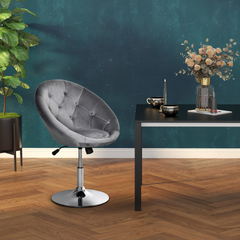 Modern Adjustable Height Bar Stool - Grey Velvet-Touch Tufted Tub Chair with Swivel Seat, Ideal for Dining and Home Bar