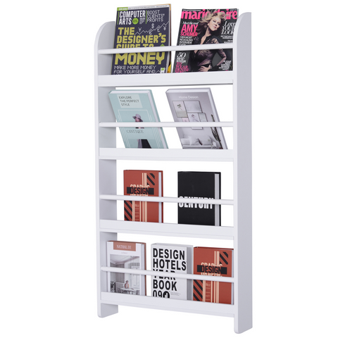 Wood Wall/Standing Magazine Holder & Book Rack Shelf | 4 Tiers | Space-Saving & Water-Resistant | Ideal for Home & Office Decor