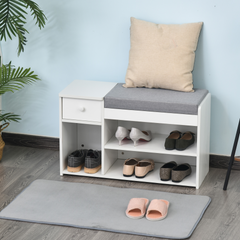 Multi-Storage Shoe Bench with Drawer & Cushioned Seat - 3 Compartments for Home Organisation, Tidy Boots, Hallway Entryway in White