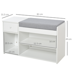 Multi-Storage Shoe Bench with Drawer & Cushioned Seat - 3 Compartments for Home Organisation, Tidy Boots, Hallway Entryway in White