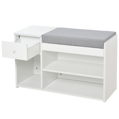 Multi-Storage Shoe Bench with Drawer & Cushioned Seat - 3 Compartments for Home Organisation, Tidy Boots, Hallway Entryway in White