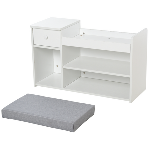 Multi-Storage Shoe Bench with Drawer & Cushioned Seat - 3 Compartments for Home Organisation, Tidy Boots, Hallway Entryway in White