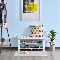 3-Tier Wooden Shoe Bench with Hidden Storage, Slatted Shelves, White - Hallway Furniture, 90L x 29W x 45H cm