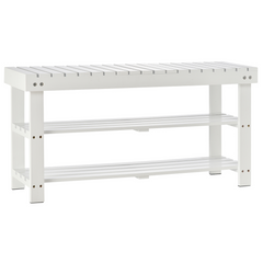 3-Tier Wooden Shoe Bench with Hidden Storage, Slatted Shelves, White - Hallway Furniture, 90L x 29W x 45H cm