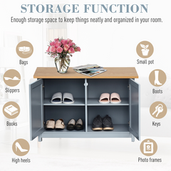 Grey Shoe Cabinet with 2 Doors, Hallway Cupboard, Storage Organiser with Shelf and Entryway Shoe Bench for Bathroom Furniture