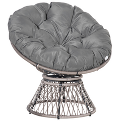 360° Swivel Rattan Papasan Chair - Oversized Grey Moon Bowl Lounge Seat with Padded Cushion for Outdoor & Indoor Use