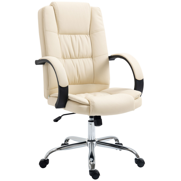 High Back Executive Office Chair - Ergonomic PU Leather Swivel Chair with Padded Armrests, Adjustable Height, and Tilt Function - Beige