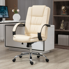 High Back Executive Office Chair - Ergonomic PU Leather Swivel Chair with Padded Armrests, Adjustable Height, and Tilt Function - Beige