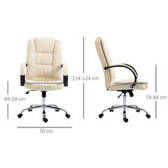 High Back Executive Office Chair - Ergonomic PU Leather Swivel Chair with Padded Armrests, Adjustable Height, and Tilt Function - Beige