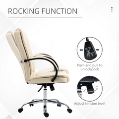 High Back Executive Office Chair - Ergonomic PU Leather Swivel Chair with Padded Armrests, Adjustable Height, and Tilt Function - Beige