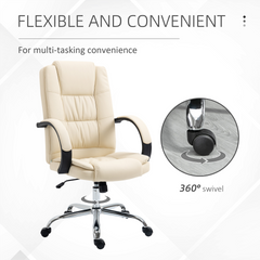 High Back Executive Office Chair - Ergonomic PU Leather Swivel Chair with Padded Armrests, Adjustable Height, and Tilt Function - Beige