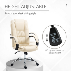 High Back Executive Office Chair - Ergonomic PU Leather Swivel Chair with Padded Armrests, Adjustable Height, and Tilt Function - Beige