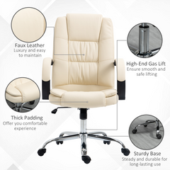 High Back Executive Office Chair - Ergonomic PU Leather Swivel Chair with Padded Armrests, Adjustable Height, and Tilt Function - Beige