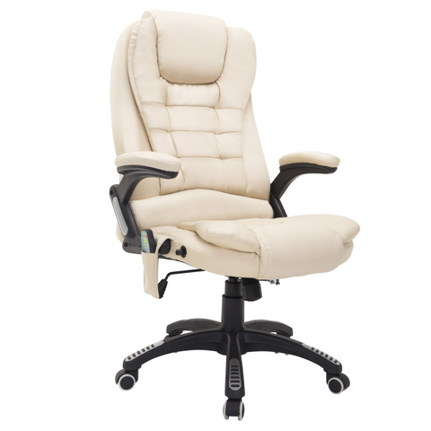 Executive Office Chair with Massage and Heat, High Back PU Leather Massage Office Chair With Tilt and Reclining Function, Beige