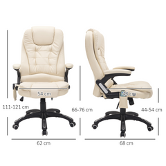 Executive Office Chair with Massage and Heat, High Back PU Leather Massage Office Chair With Tilt and Reclining Function, Beige