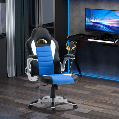 Black & Blue Racing Gaming Chair, PU Leather Computer Desk Chair