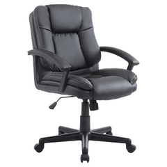 Swivel Executive Office Chair - Mid Back Faux Leather Computer Desk Chair for Home with Double-Tier Padding, Arm, Wheels, Black