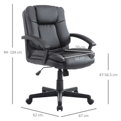 Swivel Executive Office Chair - Mid Back Faux Leather Computer Desk Chair for Home with Double-Tier Padding, Arm, Wheels, Black