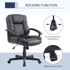 Swivel Executive Office Chair - Mid Back Faux Leather Computer Desk Chair for Home with Double-Tier Padding, Arm, Wheels, Black